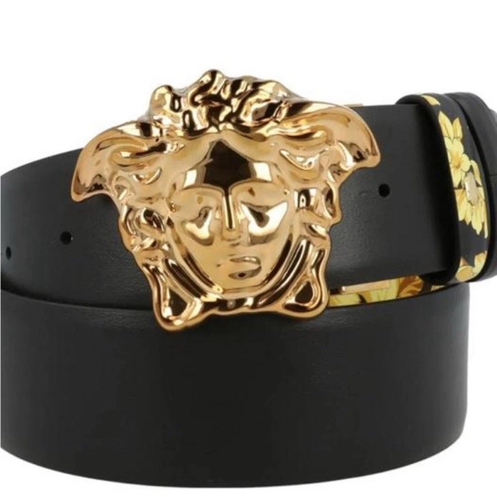 $650 Versace Baroque print Barocco La Medusa buckle reversible leather belt - Picture 4 of 7